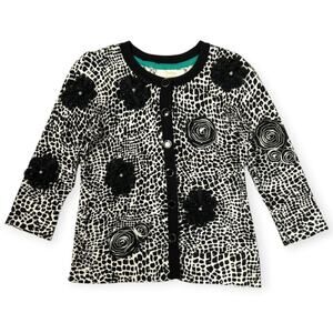 Daphne Australia Floral Applique Cardigan SIZE S 3D Lace Flowers LS Black White